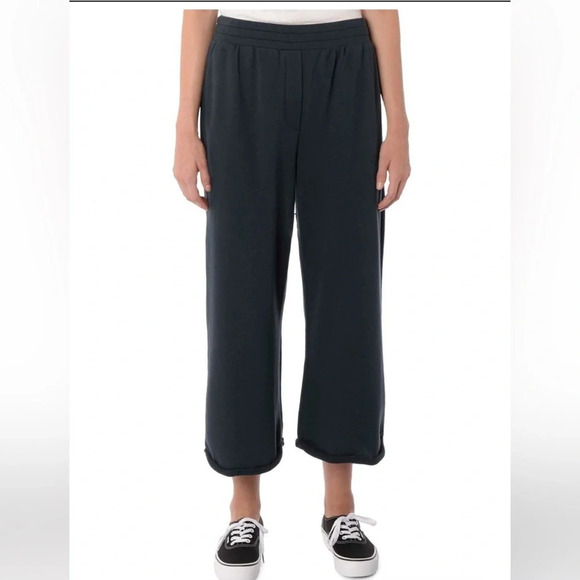 T by Alexander Wang Mélange Terry Wide Leg Sweatpants Cropped Black XS - Picture 1 of 11